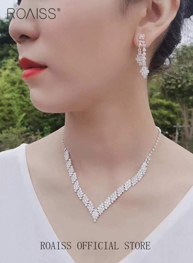 roaiss 2 Piece Jewelry Set of Necklace and Earrings Shiny V Shaped Diamond Chic Rhinestone Decor Jewellery Set for Women Ladies Gift for Girlfriend Wife Mother Bridesmaids Wedding Party Accessories - Image 4
